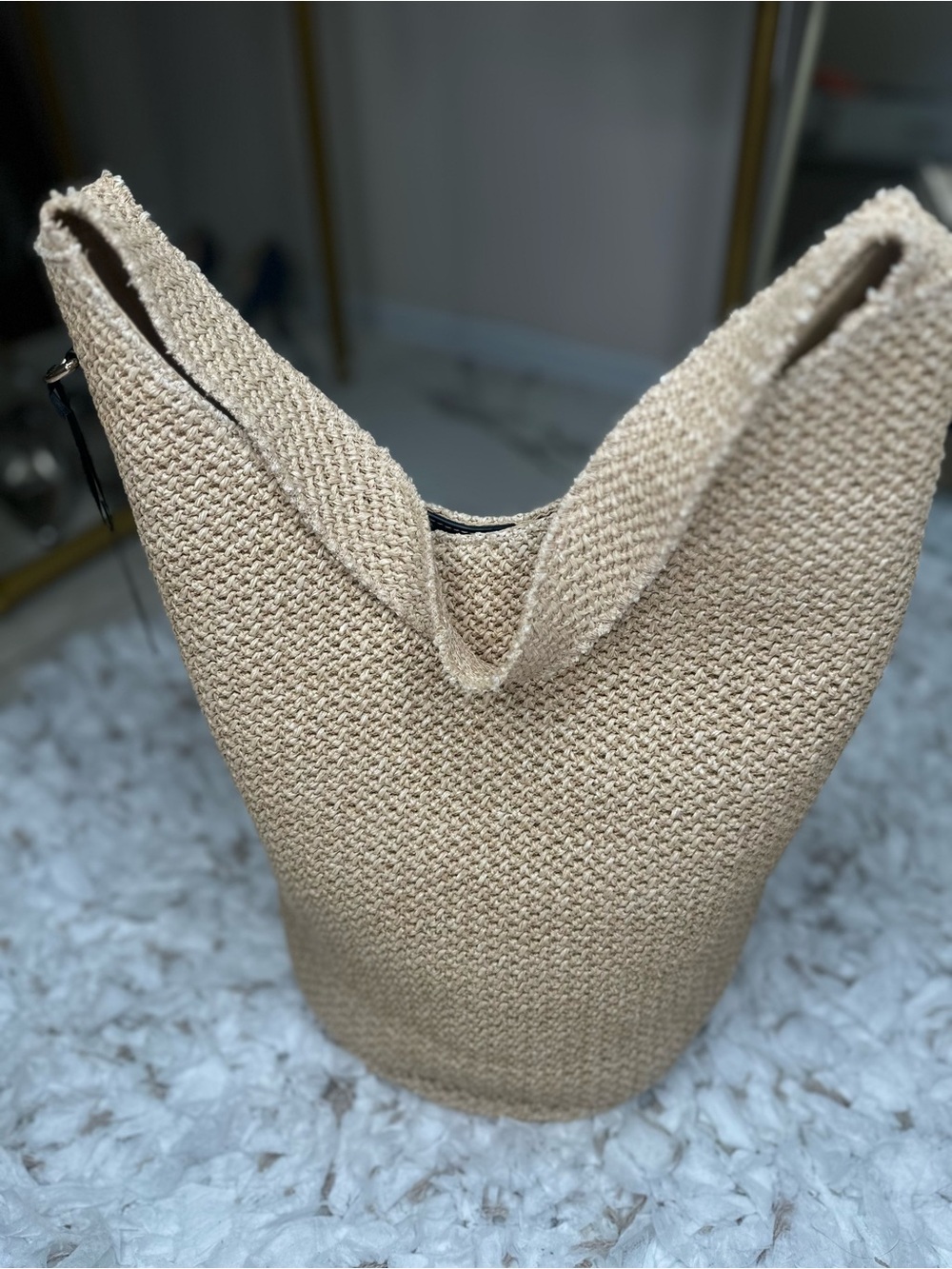 House of Harlow Straw Tote Bag Beige Boho Summer Beach Bag NWT - Picture 3 of 9